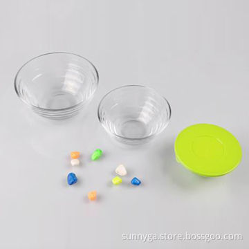 Glass Bowls with PP Cover, 70mm Height, 568mL Capacity, Three Different Sizes in Set